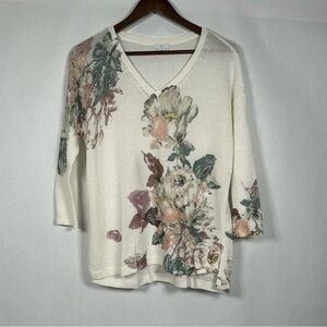 J.Jill White Sweater with Floral Pattern on Front and Back Size SP